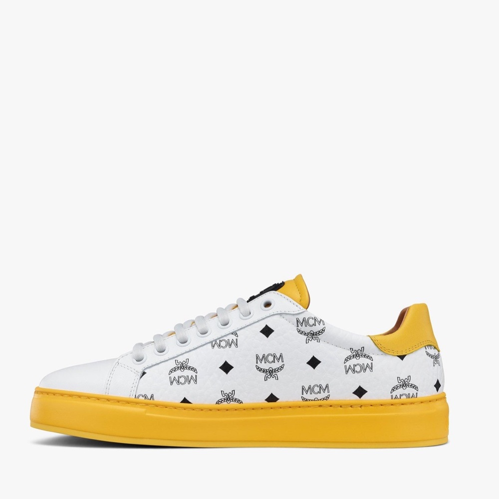 MCM White & Yellow Logo Low-Top Sneakers - Picture 9 of 12